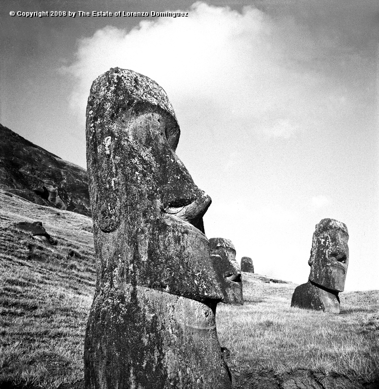 RRE_Gioconda_09.jpg - Easter Island. 1960. Moai on the exterior slope of Rano Raraku. Identified by Lorenzo Dominguez as "Gioconda."