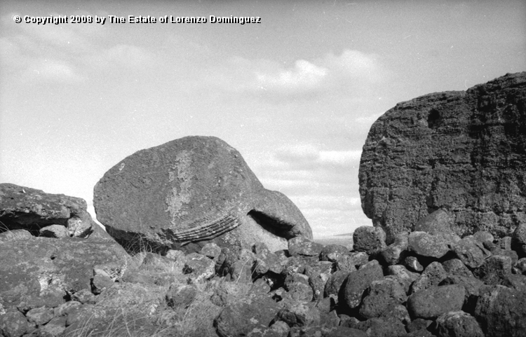 TAM_Moai_15.jpg - Easter Island. 1960. Ahu Tongariki. Fallen moai over the ahu wall. Photograph taken shortly before the destruction of the ahu by the tsunami of May 22, 1960.