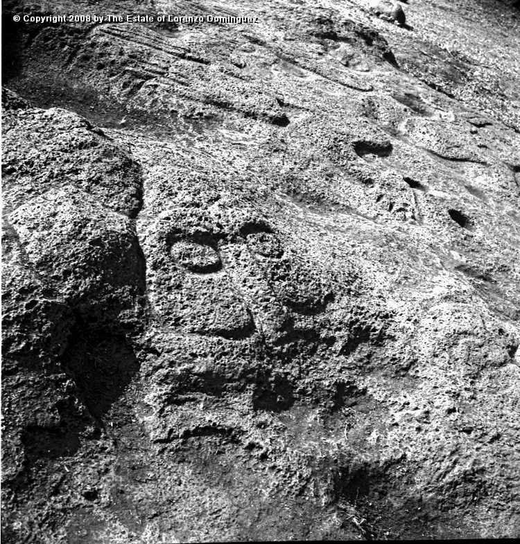 TAM_Petroglifo_06.jpg - Easter Island. 1960. Ahu Tongariki. Papa rona petroglyph representing makemake. Photograph taken shortly before the destruction of the ahu by the tsunami of May 22, 1960.