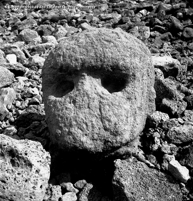 TDM_Cabeza_Calavera_01.jpg - Easter Island. 1960. Ahu Tongariki. Photograph taken shortly after the destruction of the ahu by the tsunami of May 22, 1960. This skull-head was found after the tsunami.