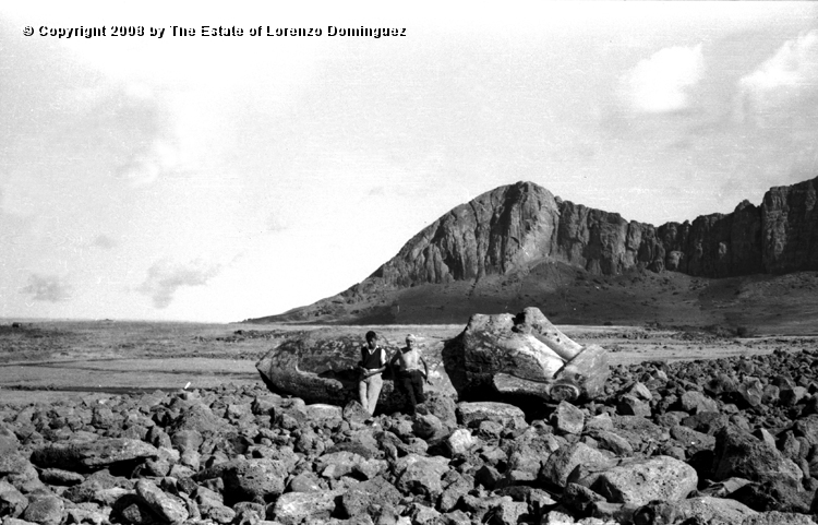 TDM_Vista_General_02.jpg - Easter Island. 1960. Ahu Tongariki. Lorenzo Dominguez is standing on the right. Photograph taken shortly after the destruction of the ahu by the tsunami of May 22, 1960.