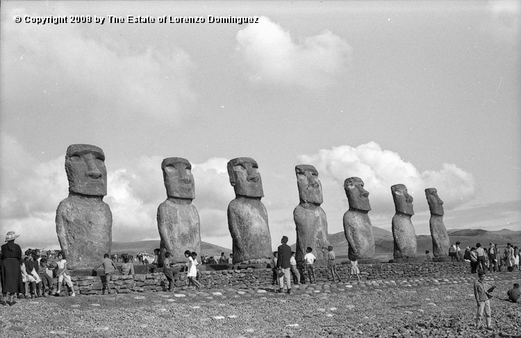 AKI_Inauguracion_04.jpg - Easter Island. 1960. Ahu Akivi the opening day, after restoration of the ahu  was completed by the team lead by William Mulloy. October 12, 1960.