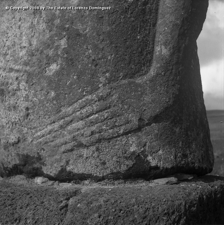 AKI_Manos_03.jpg - Easter Island. 1960. Ahu Akivi. Detail of hands. The ahu was restored in 1960 by the Chilean-American archeological expedition lead by William Mulloy.