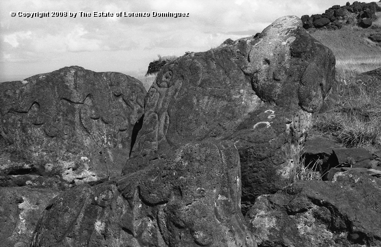 ORO_013.jpg - Easter Island. 1960. Orongo. Rocks with petroglyphs representing birdmen.