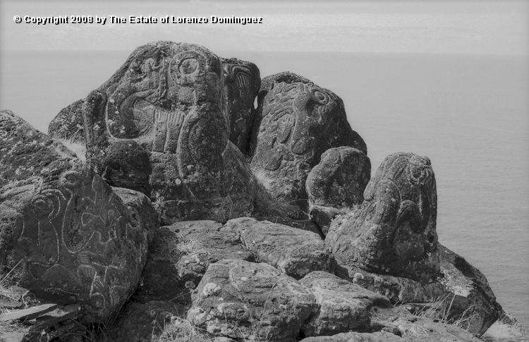 ORO_027.jpg - Easter Island. 1960. Orongo. Petroglyphs representing birdmen, makemake and komari.