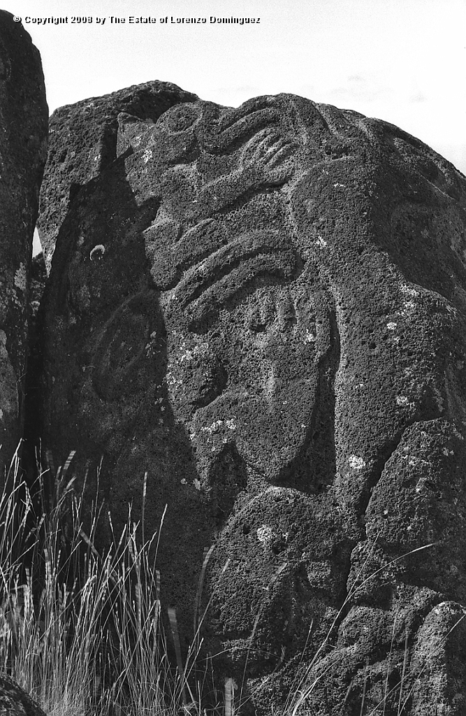 ORO_048.jpg - Easter Island. Orongo. 1960. Peroglyphs representing the birdman on the rocks of Orongo.