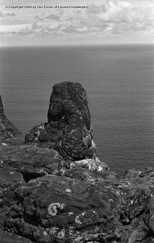 ORO_072.jpg - Easter Island. 1960. Orongo. Rocks on the cliffs with petroglyphs representing birdmen.