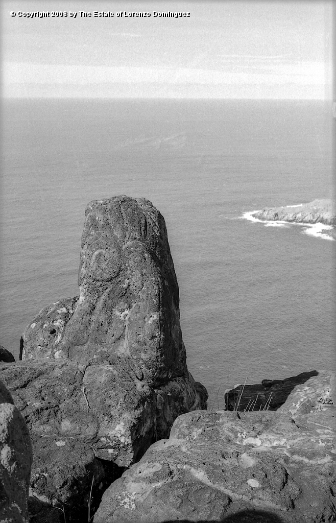 ORO_073.jpg - Easter Island. 1960. Orongo. Rocks on the cliffs with petroglyphs representing birdmen.